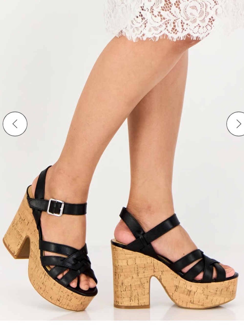 Nine West Black Strappy Cork Platform Sandals